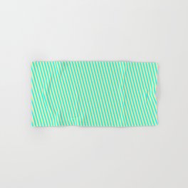 [ Thumbnail: Aqua and Pale Goldenrod Colored Lined/Striped Pattern Hand & Bath Towel ]