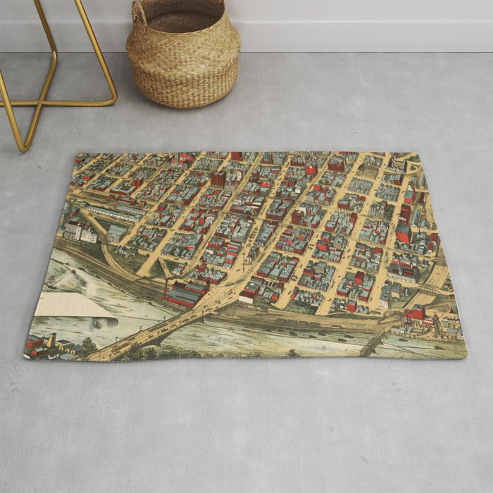 Vintage Pictorial Map of Minneapolis MN (1891) Rug