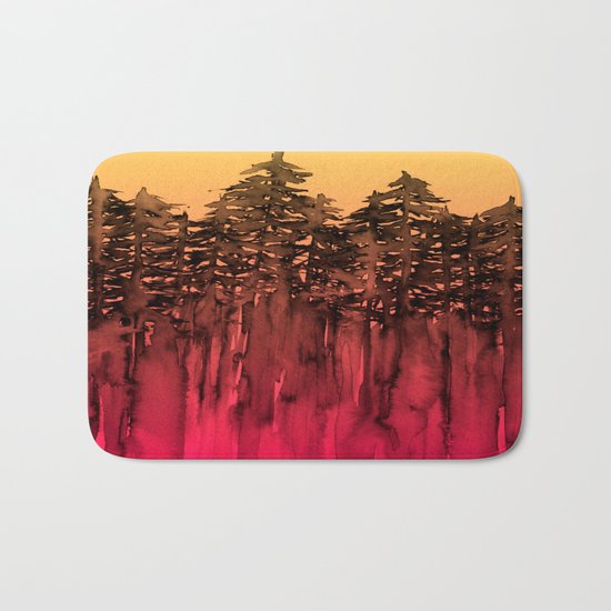 FOREST THROUGH THE TREES 12 Hot Pink Magenta Orange Black Landscape Ombre Abstract Painting Outdoors Bath Mat