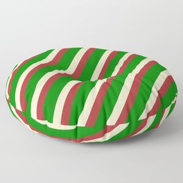 [ Thumbnail: Brown, Green & Bisque Colored Stripes Pattern Floor Pillow ]