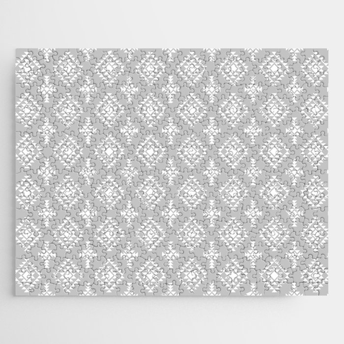 Light Grey and White Native American Tribal Pattern Jigsaw Puzzle