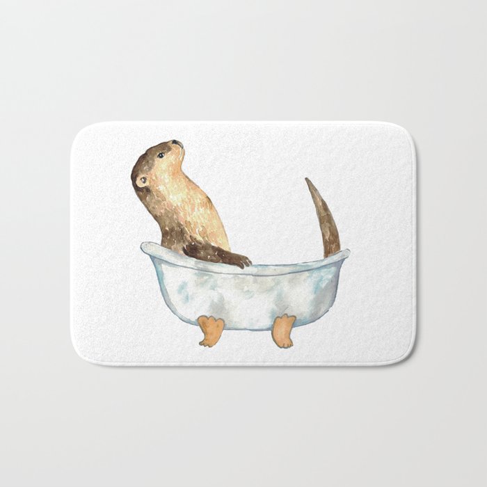 Otter taking bath watercolor Bath Mat