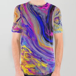 Abstract Alcohol Ink Marble Design - Colorful Swirls and Patterns All Over Graphic Tee
