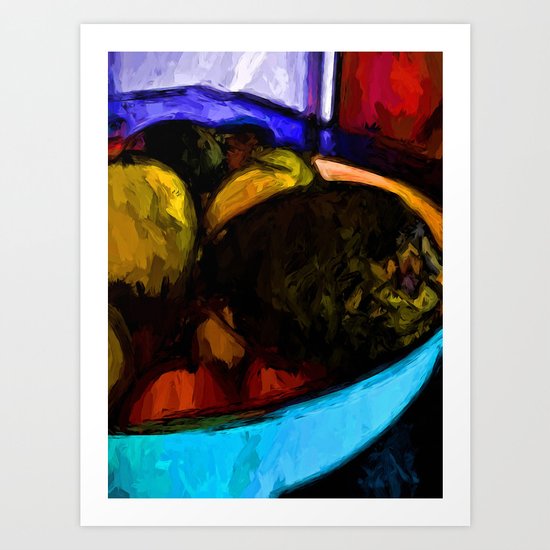 Avocado with Apples and Mandarins in a Bowl Art Print