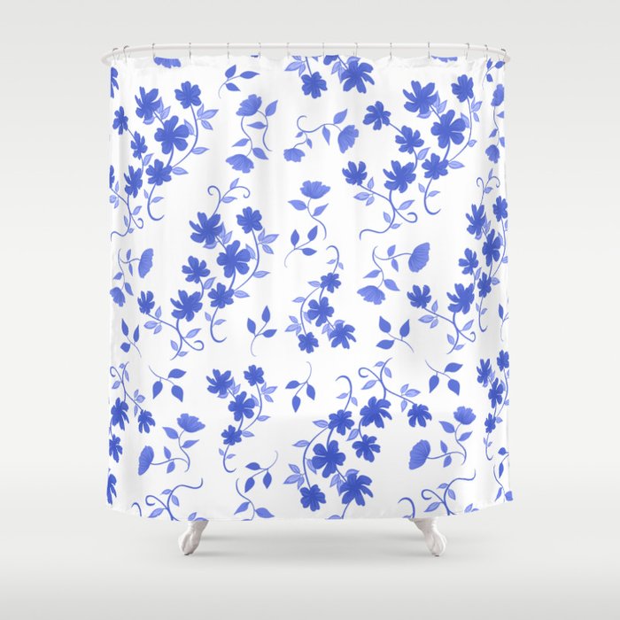 Delft/Chinoiserie Inspired Blue Floral Pattern Shower Curtain