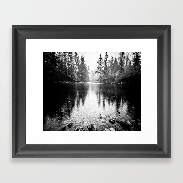 Forest Reflection Lake - Black and White  - Nature Photography Framed Art Print