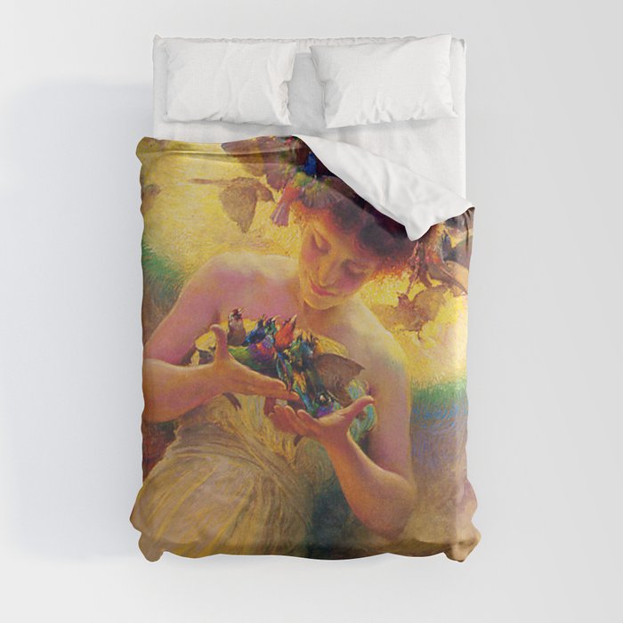 “Angel of the Birds” by Franz Dvorak Duvet Cover