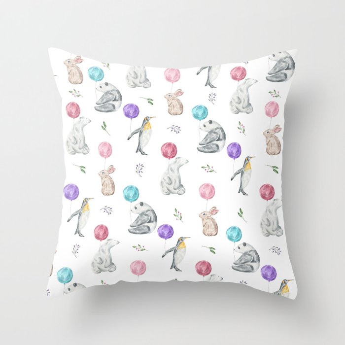 Animals with Balloons Throw Pillow