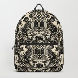 Gothic Halloween Damask - black and cream Backpack