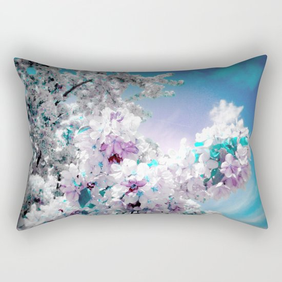 Flowers Lavender Turquoise Aqua Blue Rectangular Pillow