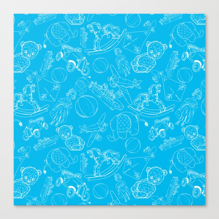 Turquoise and White Toys Outline Pattern Canvas Print