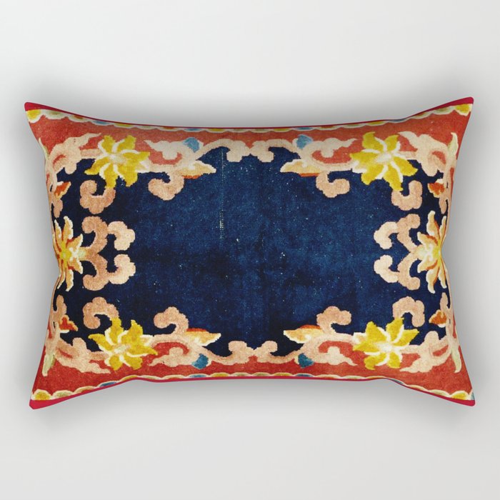 Antique Tibetan Saddle Rug Print Rectangular Pillow