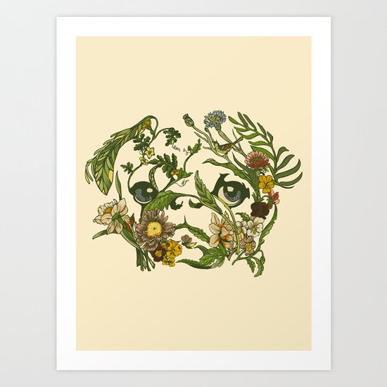 Botanical Pug Art Print