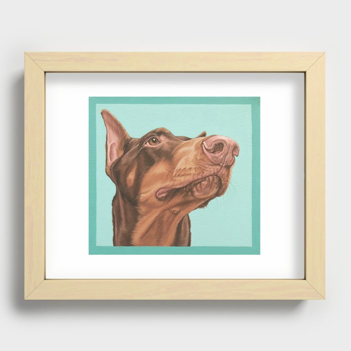 Regal Doberman Portrait, Red Dobie Dog Artwork, Doberman Pinscher Painting Recessed Framed Print