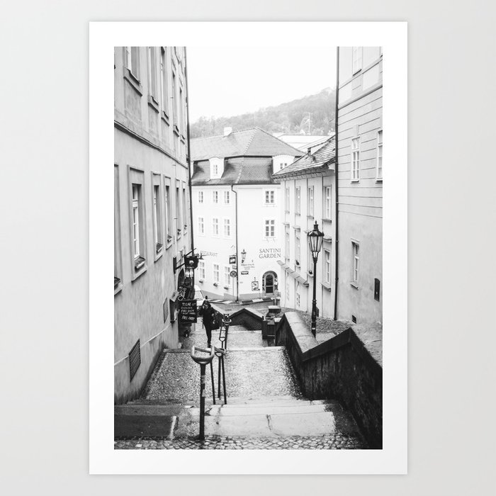 Steps in Prague Photography | Black and White Travel Photo | Old Town of Czech Republic City Art Print