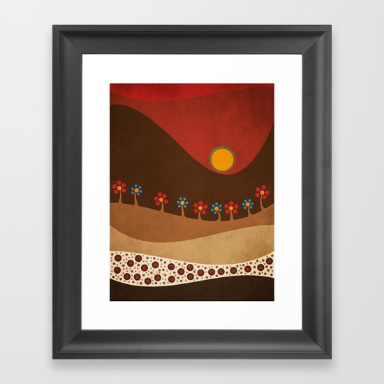 Circular landscape & flowers Framed Art Print