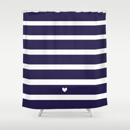 Preppy Navy Blue Stripes Shower Curtain