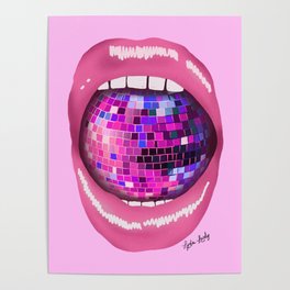 Disco mouth bright purple- pink background Poster