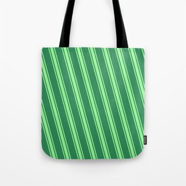 [ Thumbnail: Sea Green & Green Colored Lined Pattern Tote Bag ]