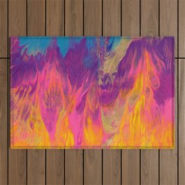 Rainbow Camp Fire Abstract Painting Outdoor Rug