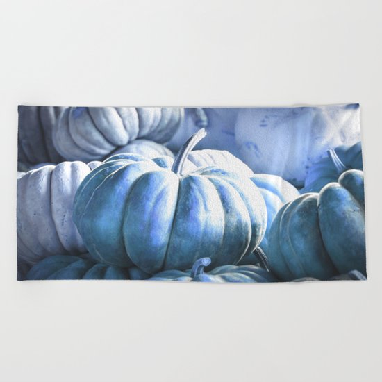 Autumn Pumpkins Blue Beach Towel
