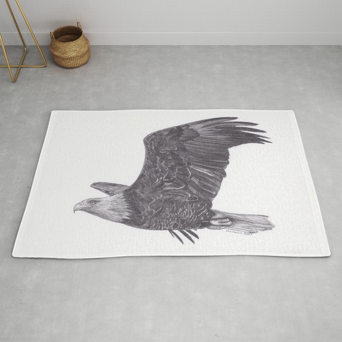 Flying Eagle Pencil Drawing Of Bird Rug By Moii Arts Society6