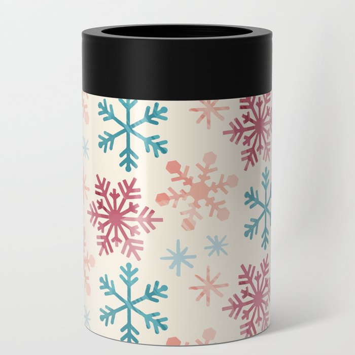 Christmas Pattern Watercolor Snowflake Pink Blue Can Cooler