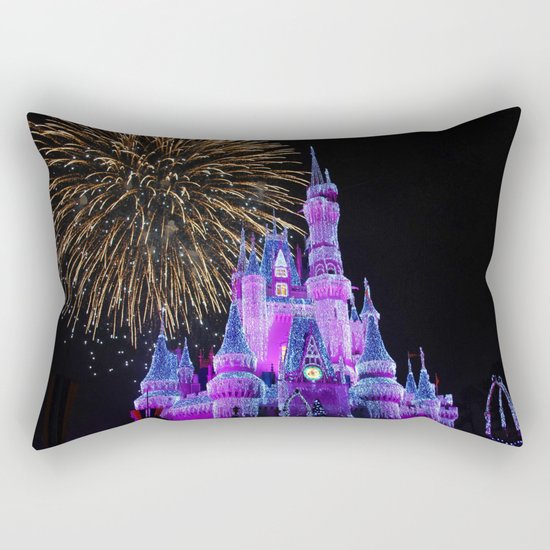 Disney Magic Kingdom Fireworks at Christmas - Cinderella Castle Rectangular Pillow