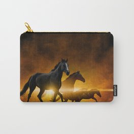 Wild Black Horses Carry-All Pouch | Beautiful, Stallion, Dramatic, Horses, Horse, Wild, Storm, Digitalmanipulation, Gallop, Smoke 