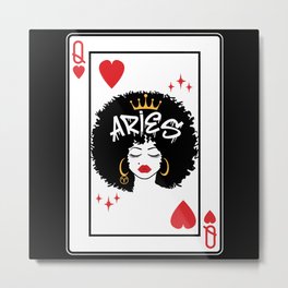 Aries Star Sign Melanin Black Queen of Hearts Blackjack Poker Metal Print