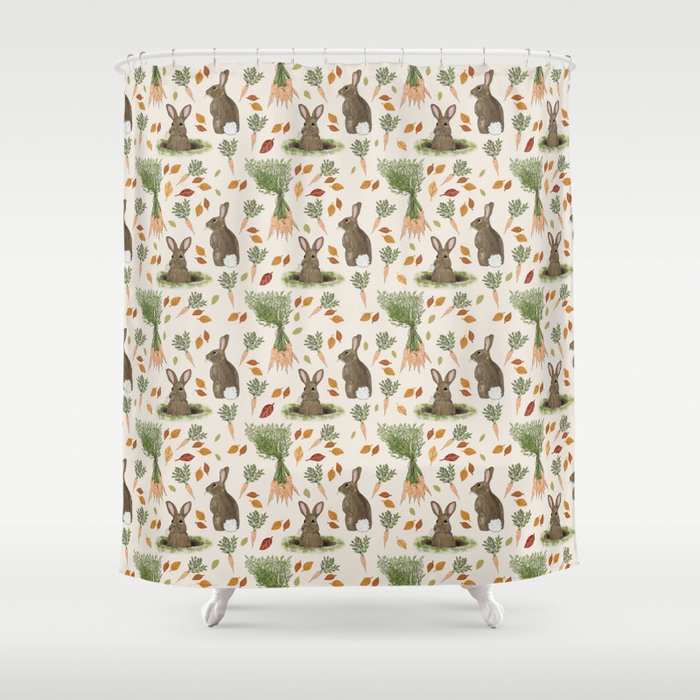 Bunnies and Carrots in the Fall Shower Curtain
