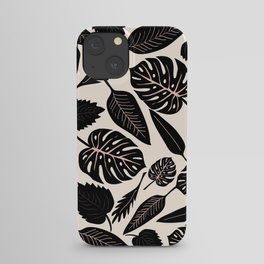Monstera leaves Black and beige iPhone Case