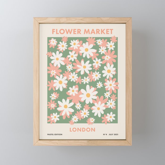 Flower Market London, Pastel Daisies Retro Print Framed Mini Art Print