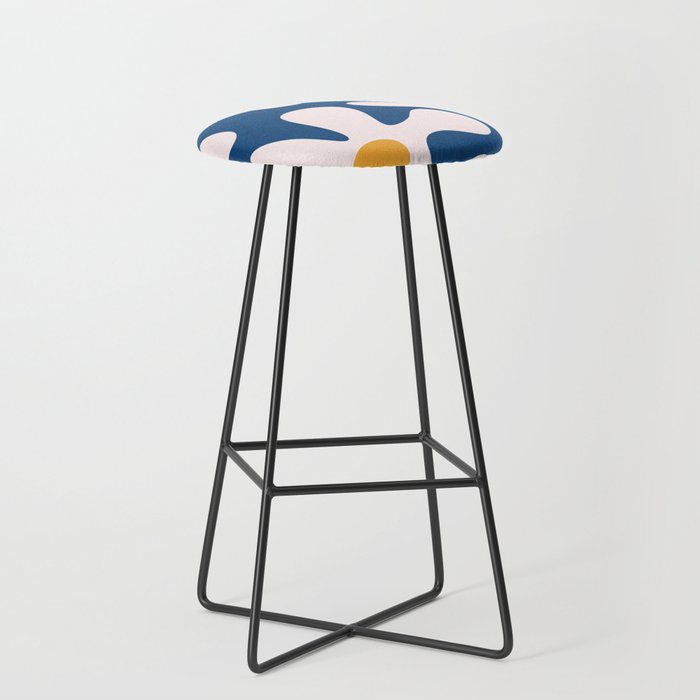 Abstract Flowers Blue White Bar Stool