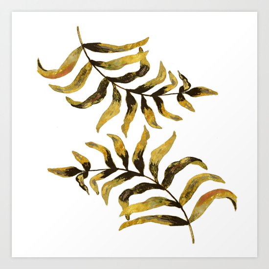 Gold Exotic Palm Leaves - Tropical Design Art Print