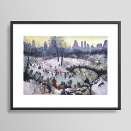 Vintage Central Park Skating Painting Framed Art Print | Painting, Landscape, Sports, Nature 