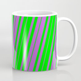 [ Thumbnail: Lime & Orchid Colored Lines Pattern Coffee Mug ]