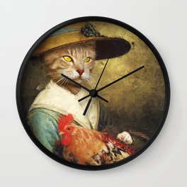 Whiskered Elegance: Cat, Roster, and Regal Charm | Royal cat holding a roster in her lap Wall Clock