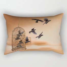 Freedom - Spread Your Wings and Fly Away - Crows and Bird Cage Artwork Rectangular Pillow