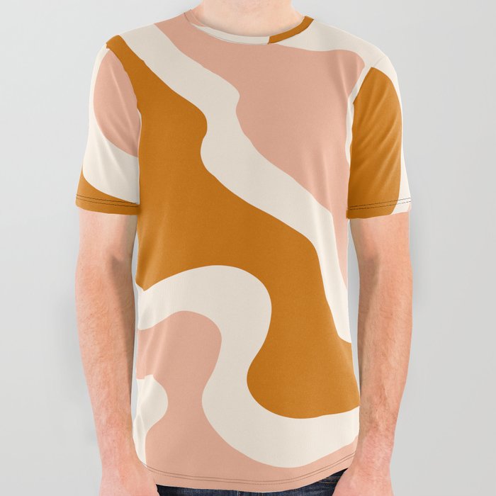 Terracotta Liquid Waves All Over Graphic Tee