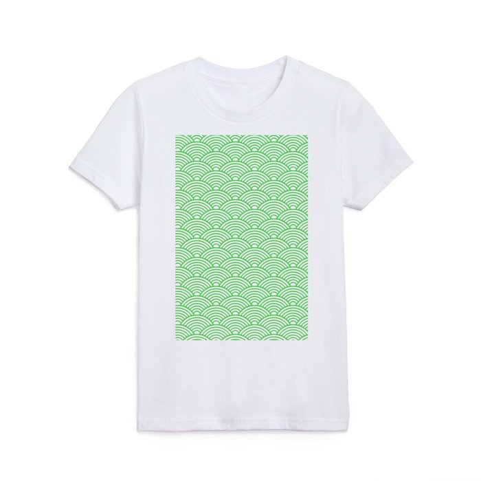 Japanese Waves (Green & White Pattern) Kids T Shirt
