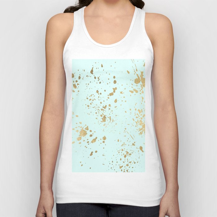 Elegant Abstract Mint Green Gold Splatters Tank Top