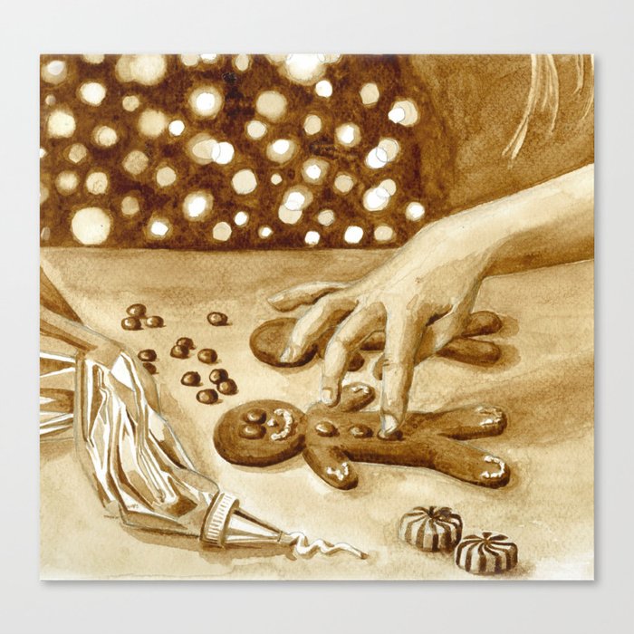 Gingerbread Coffee Painting 3 Canvas Print By Birdsflyover