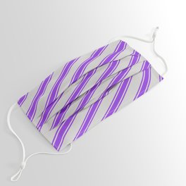 [ Thumbnail: Light Grey & Purple Colored Lined Pattern Face Mask ]