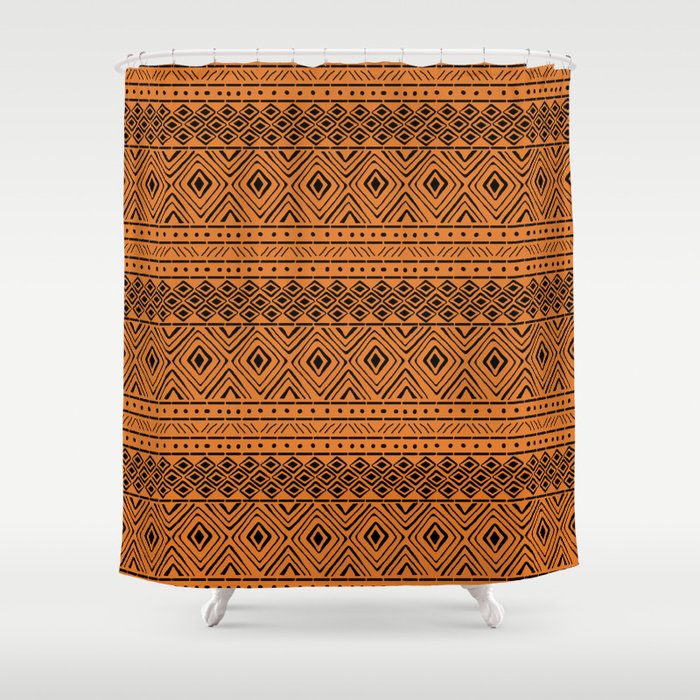 African Mud Cloth // Orange Shower Curtain