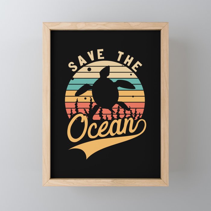 Save The Ocean Vintage Turtle Framed Mini Art Print