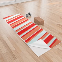 [ Thumbnail: Red, Light Cyan & Coral Colored Lines/Stripes Pattern Yoga Towel ]