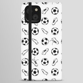 Soccer balls and boots doodle pattern. Digital Illustration Background iPhone Wallet Case