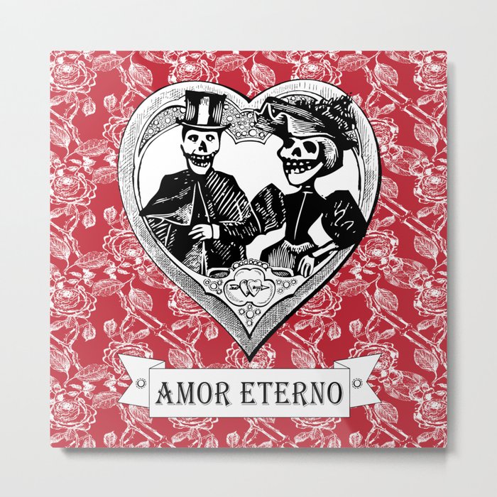 Amor Eterno | Eternal Love | Calavera Couple | Red | Black | Metal Print