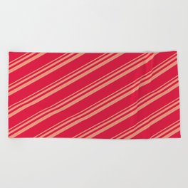 [ Thumbnail: Dark Salmon and Crimson Colored Striped Pattern Beach Towel ]